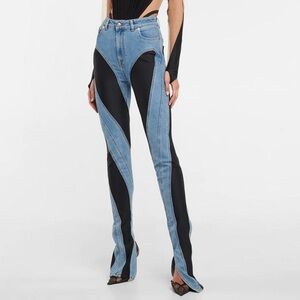 Stylish Denim and Black Panel Pants